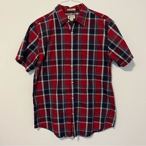 Haggar Men's Red and Blue Plaid Button Down Shirt